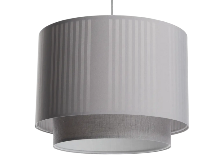 Suspension luminaire grise duo lami line en tissu plissé blanc avec design cylindrique superposé