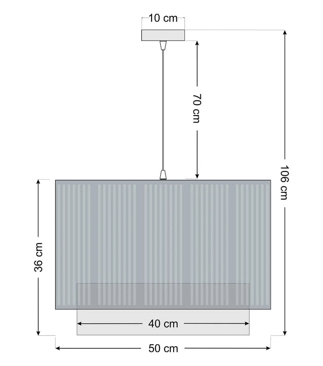 Suspension luminaire grise rectangulaire avec rainures verticales et fixation plafond carrée 10 cm du modèle duo lami line
