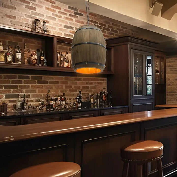 Suspension luminaire industrielle en bois style tonneau marron