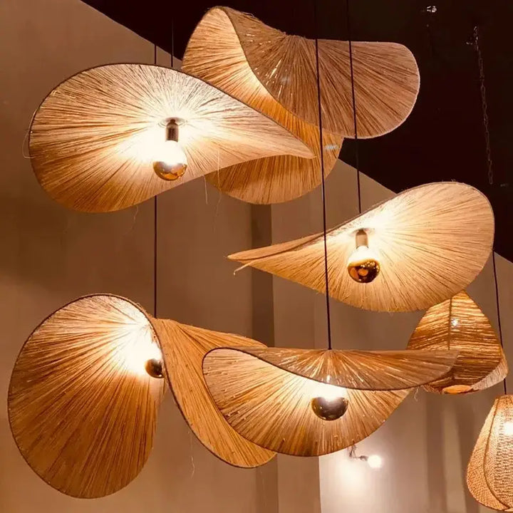 Suspension luminaire japonaise avec support en bambou blanc


