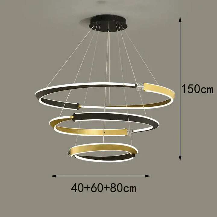 Suspension luminaire led en anneaux dorés design chic