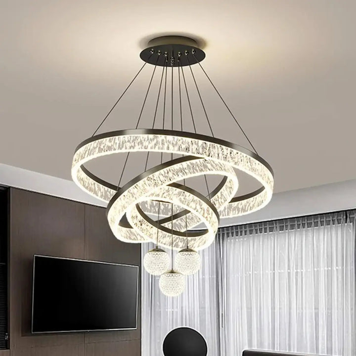 Suspension luminaire led moderne à anneaux circulaires noir