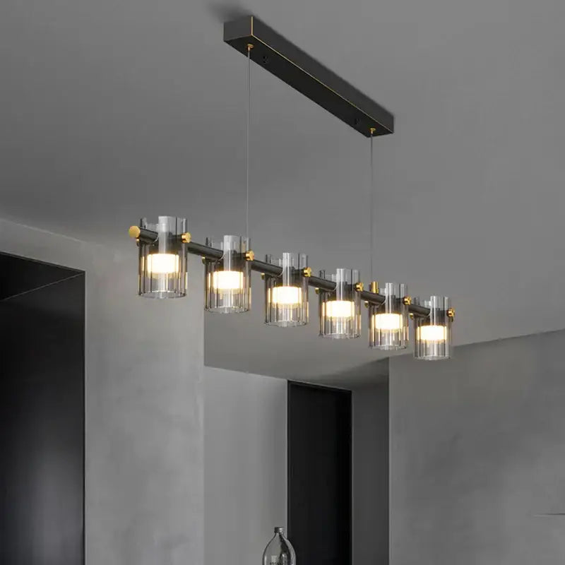 Suspension luminaire linéaire en verre moderne noir élégant