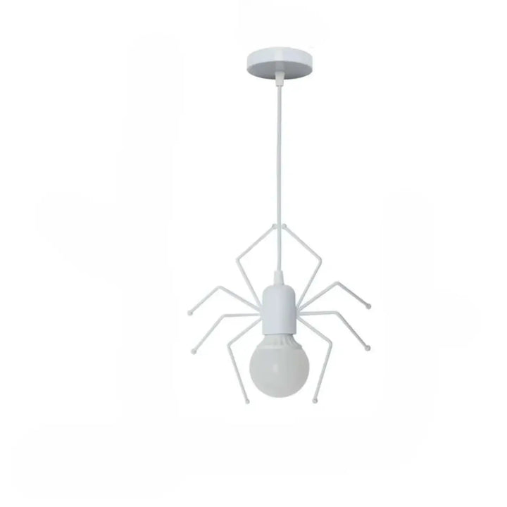 Suspension luminaire alako en forme daraignée blanche avec cadre métallique minimaliste et ampoule apparente luminaire ludique