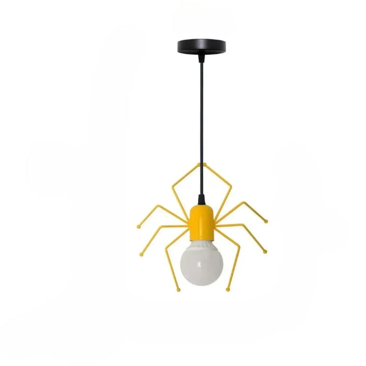 Suspension luminaire alako jaune en forme daraignée avec fixation et cordon noirs pour un luminaire ludique
