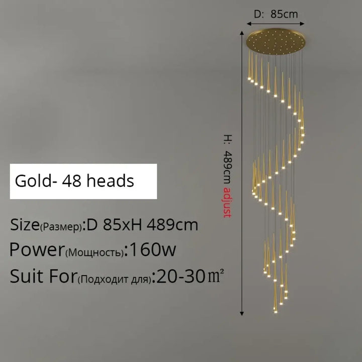 Suspension luminaire de luxe dorée pour escalier moderne