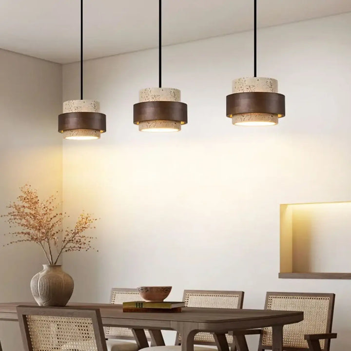Suspension luminaire en marbre orné de bois massif élégant