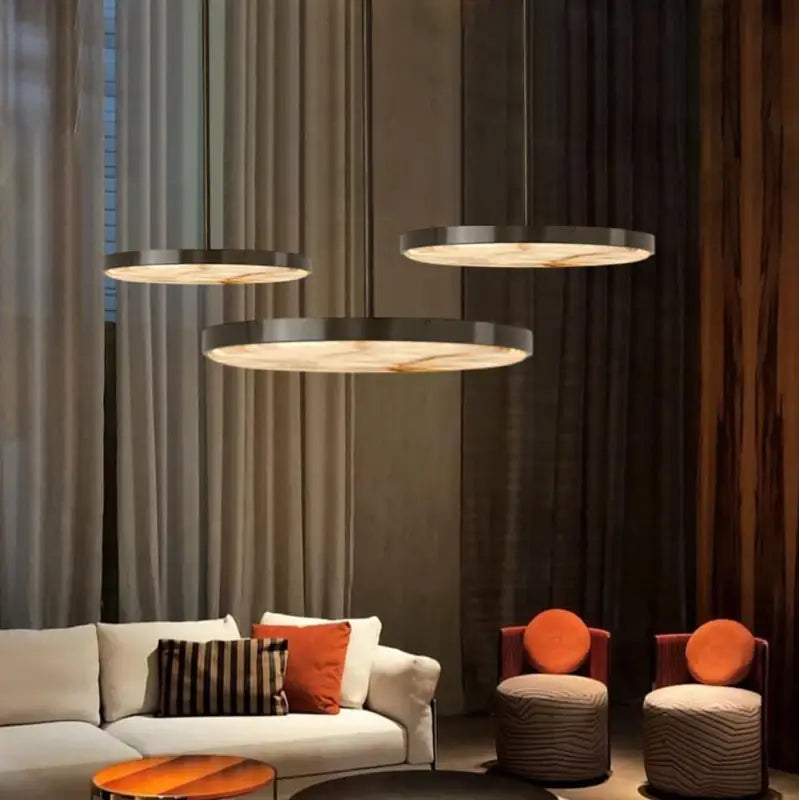 Suspension luminaire en métal avec lampe en marbre design