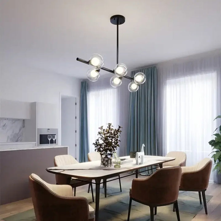 Suspension luminaire minimaliste noir et verre opalin chic