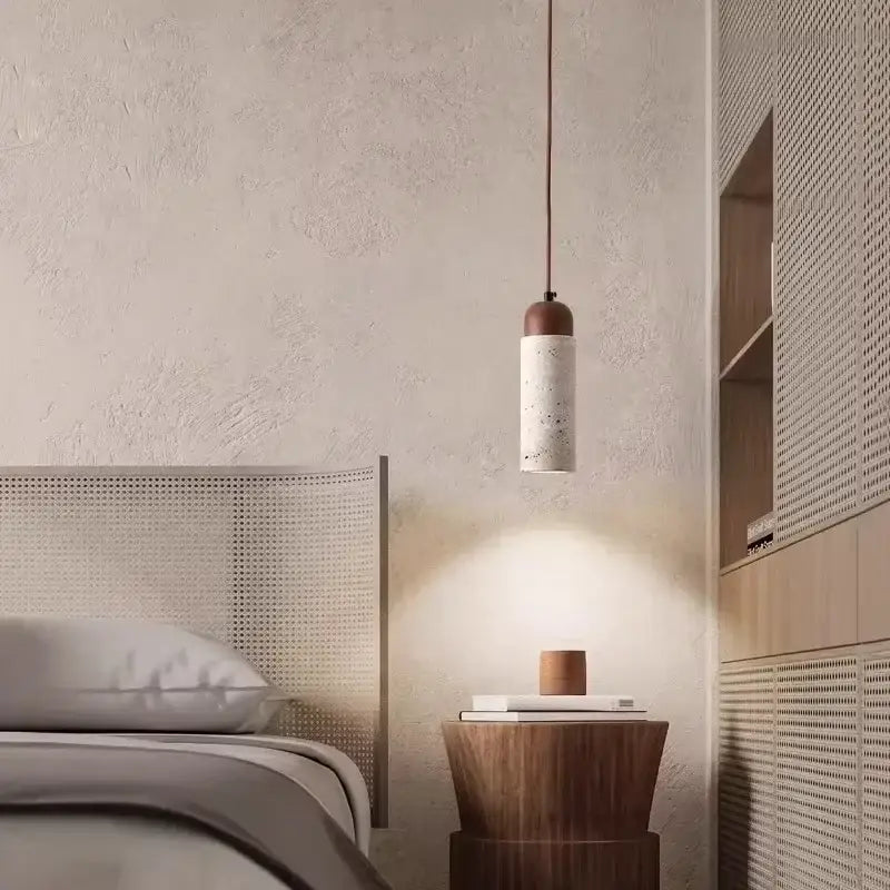 Suspension luminaire minimaliste en pierre et bois naturel chic