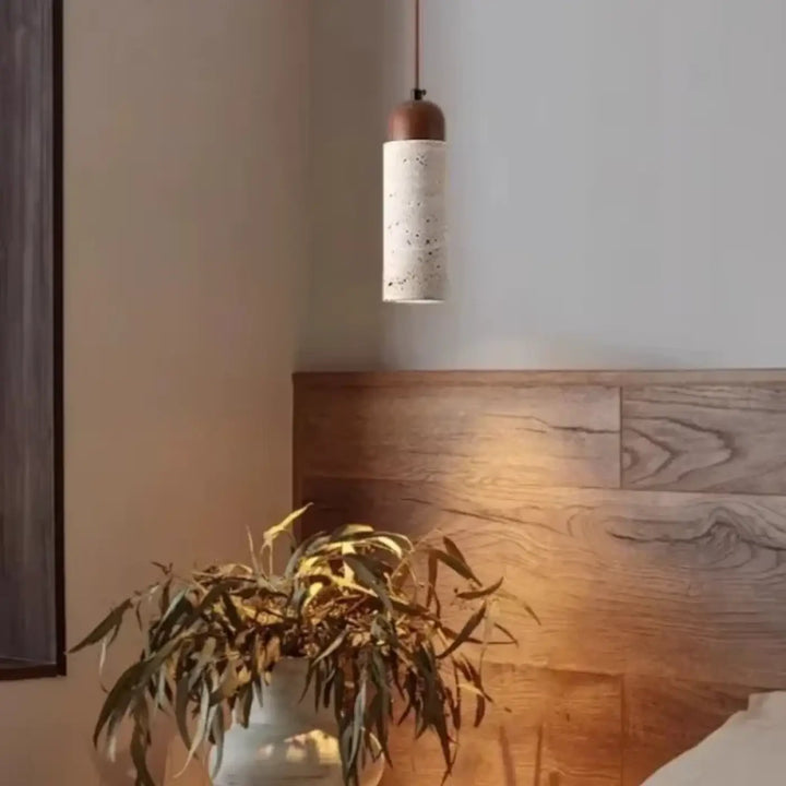 Suspension luminaire minimaliste en pierre et bois naturel chic