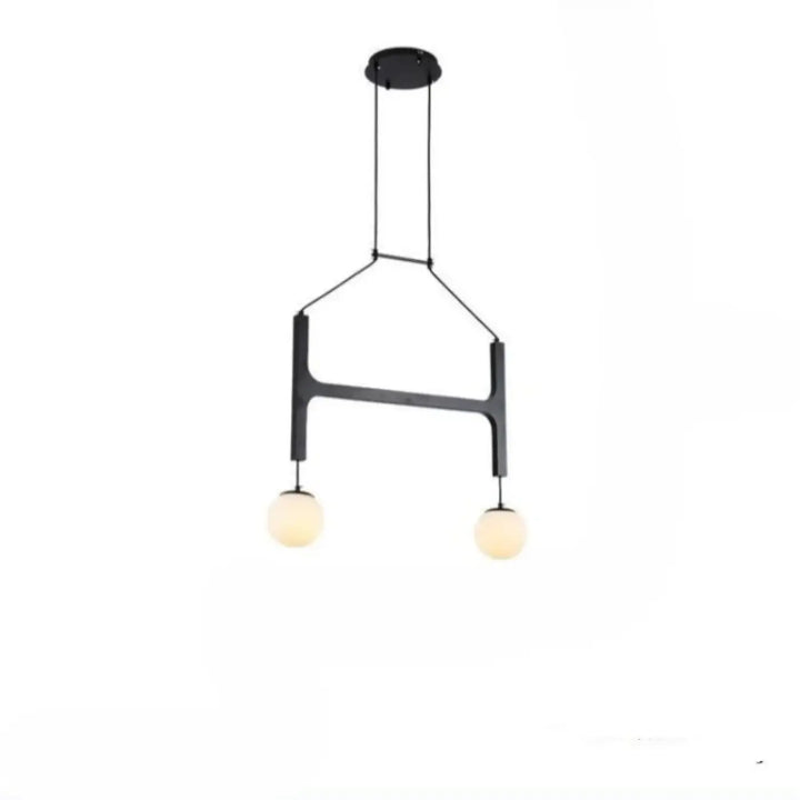 Suspension luminaire orbia en métal noir avec deux globes en verre opalin pour un éclairage moderne