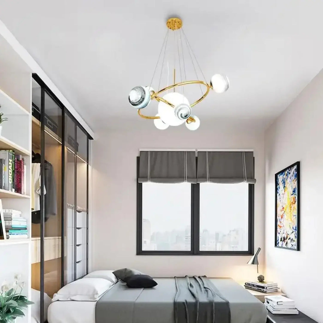 Suspension luminaire moderne avec boules en verre marbré bleu