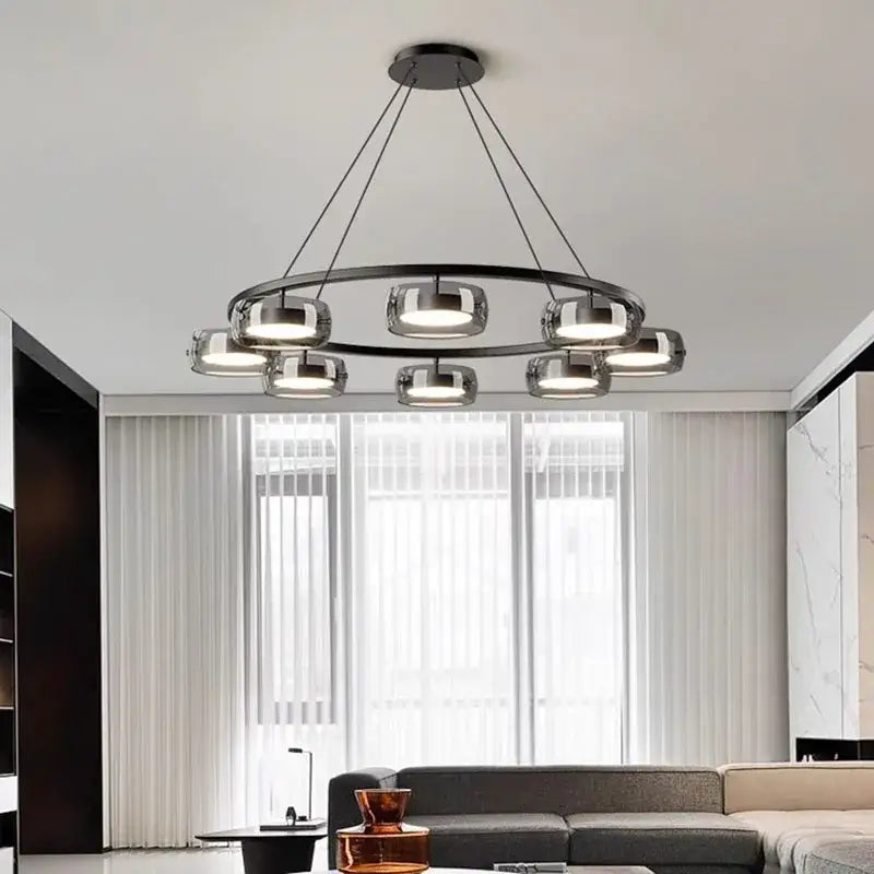 Suspension Luminaire Moderne Design Anneau Noir Avec Spots LED

