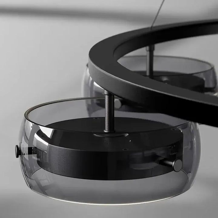 Suspension Luminaire Moderne Design Anneau Noir Avec Spots LED

