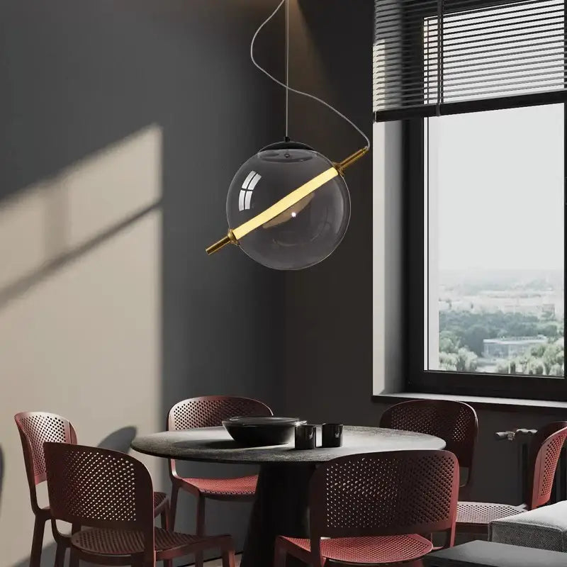 Suspension Luminaire Moderne Design Doré Avec Globe Transparent