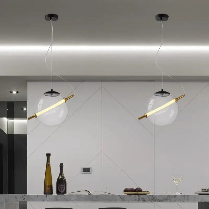 Suspension Luminaire Moderne Design Doré Avec Globe Transparent