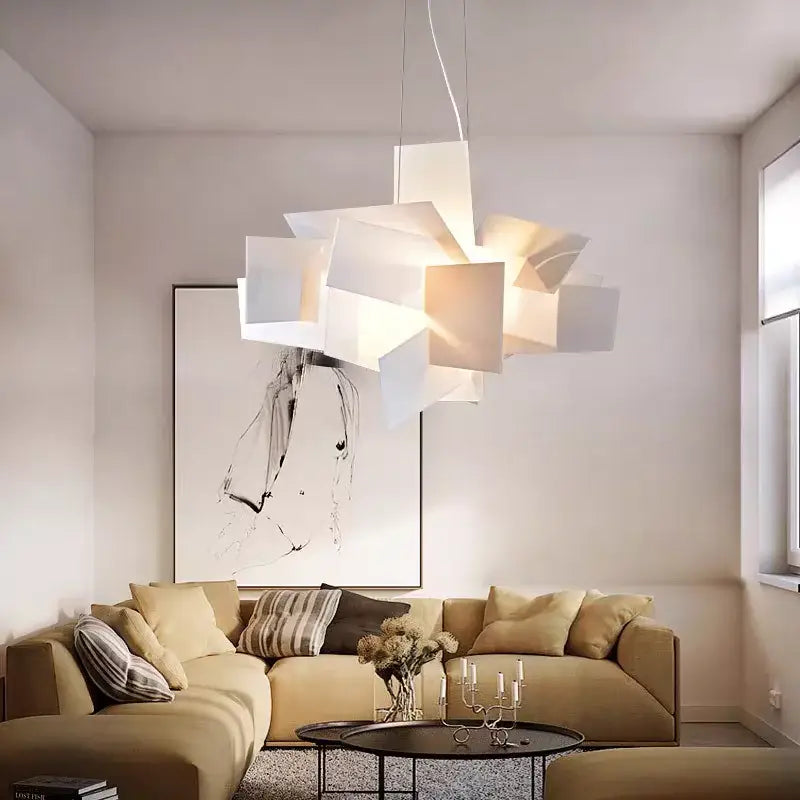 Suspension luminaire moderne design géométrique rouge ou blanc

