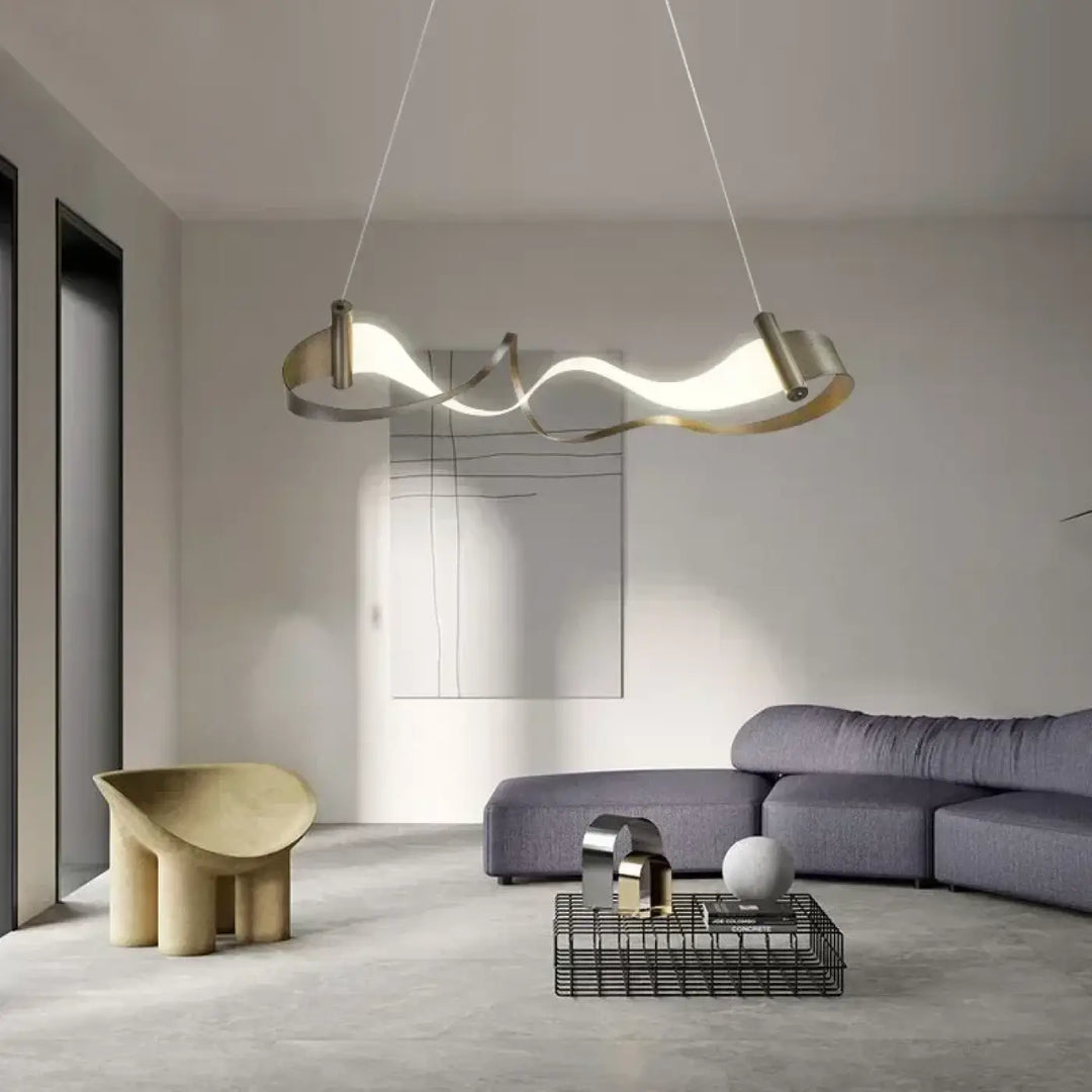 Suspension luminaire moderne design ondulé en métal doré