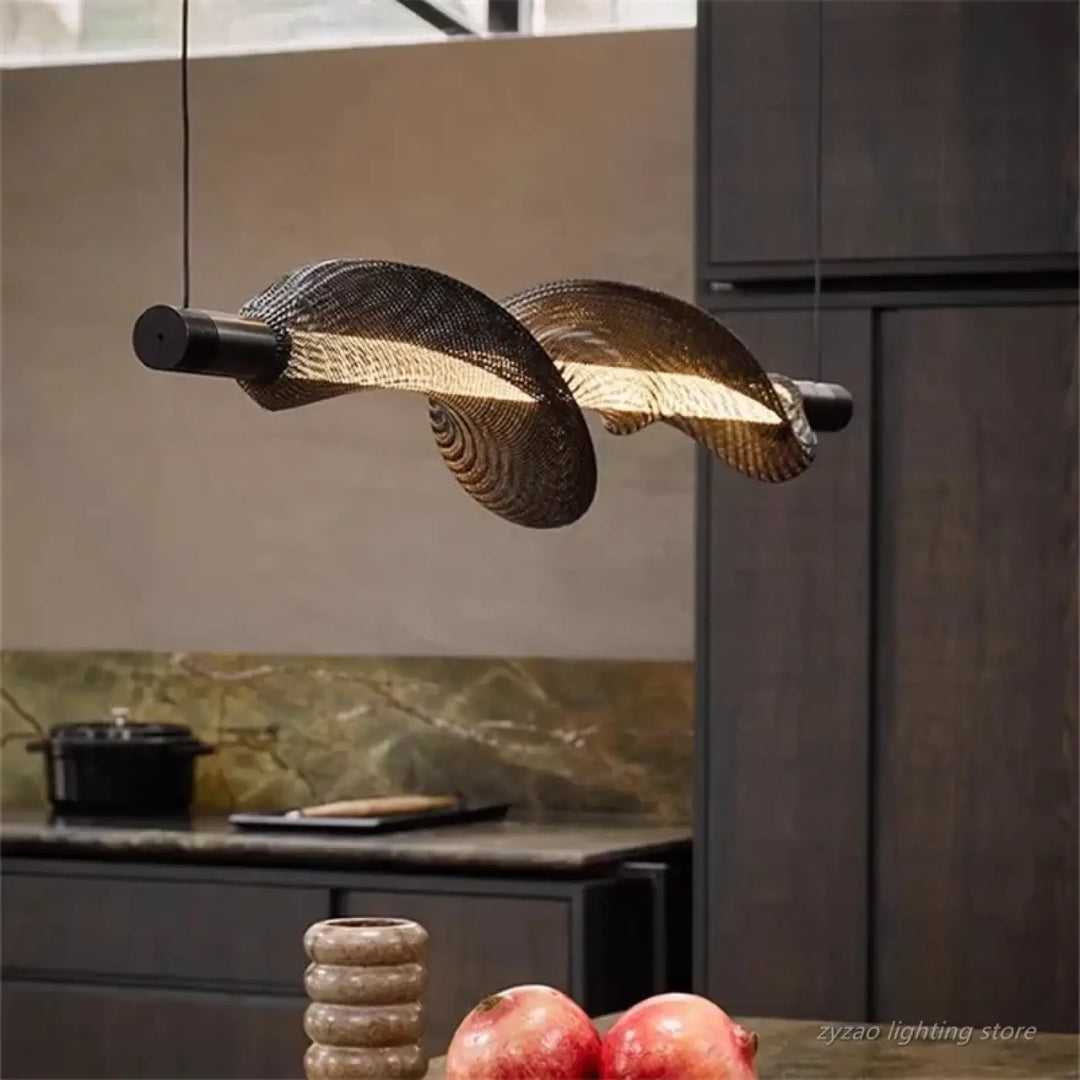 Suspension luminaire moderne design ondulé en verre noir et blanc