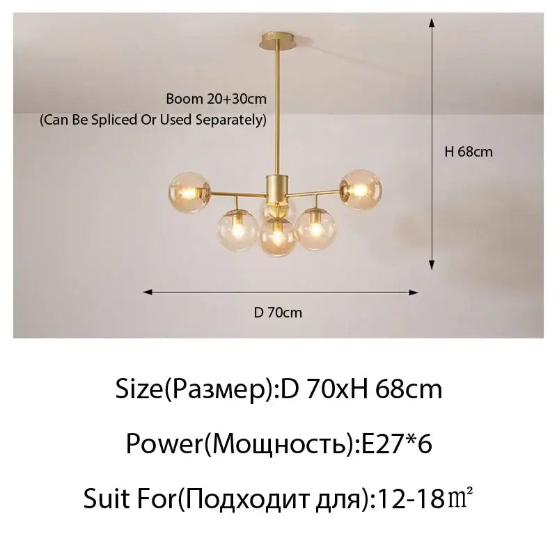 Suspension moderne dorée à globes en verre décoratif