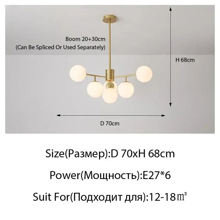 Suspension moderne dorée à globes en verre décoratif
