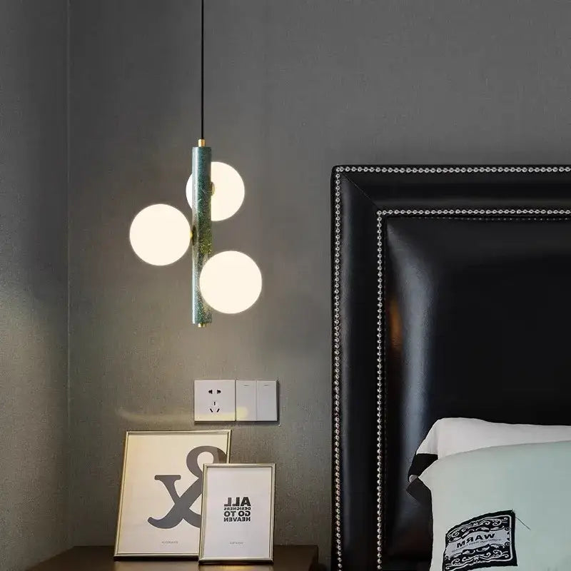 Suspension Luminaire Moderne Globes Opalins Doré blanc Vert