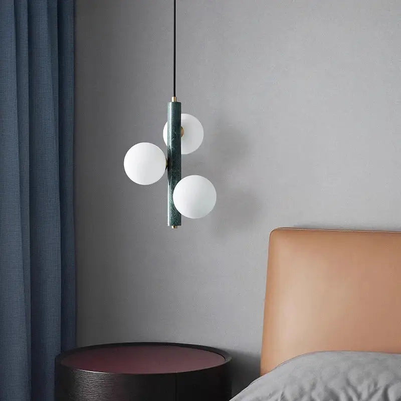 Suspension Luminaire Moderne Globes Opalins Doré blanc Vert