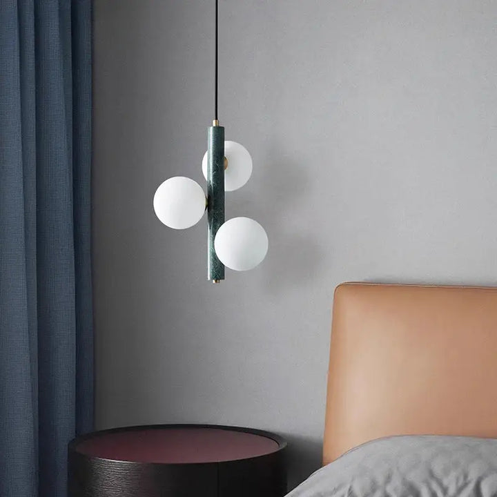 Suspension Luminaire Moderne Globes Opalins Doré blanc Vert