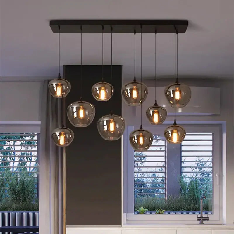 Suspension luminaire moderne à globes en verre fumé chic