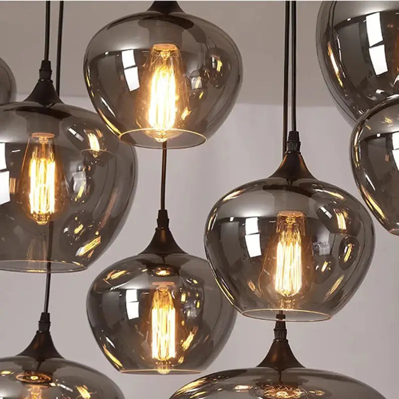 Suspension luminaire moderne à globes en verre fumé chic