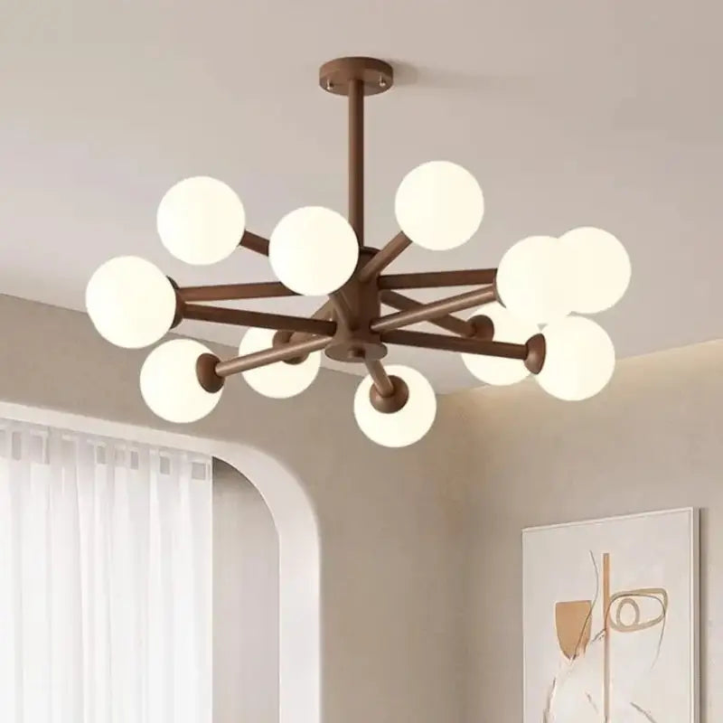 Suspension luminaire moderne en métal à boules opales marron