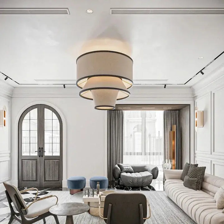 Suspension Luminaire Moderne En Tissu Beige Design Élégant