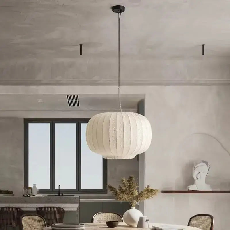 Suspension Luminaire Moderne En Tissu Blanc Plissé Élégant

