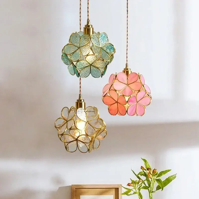 Suspension Luminaire Moderne En Verre Coloré Fleur Design
