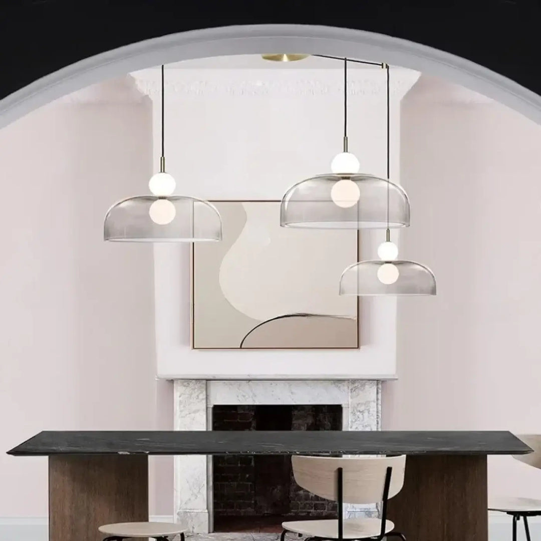 Suspension luminaire moderne en verre courbé transparent