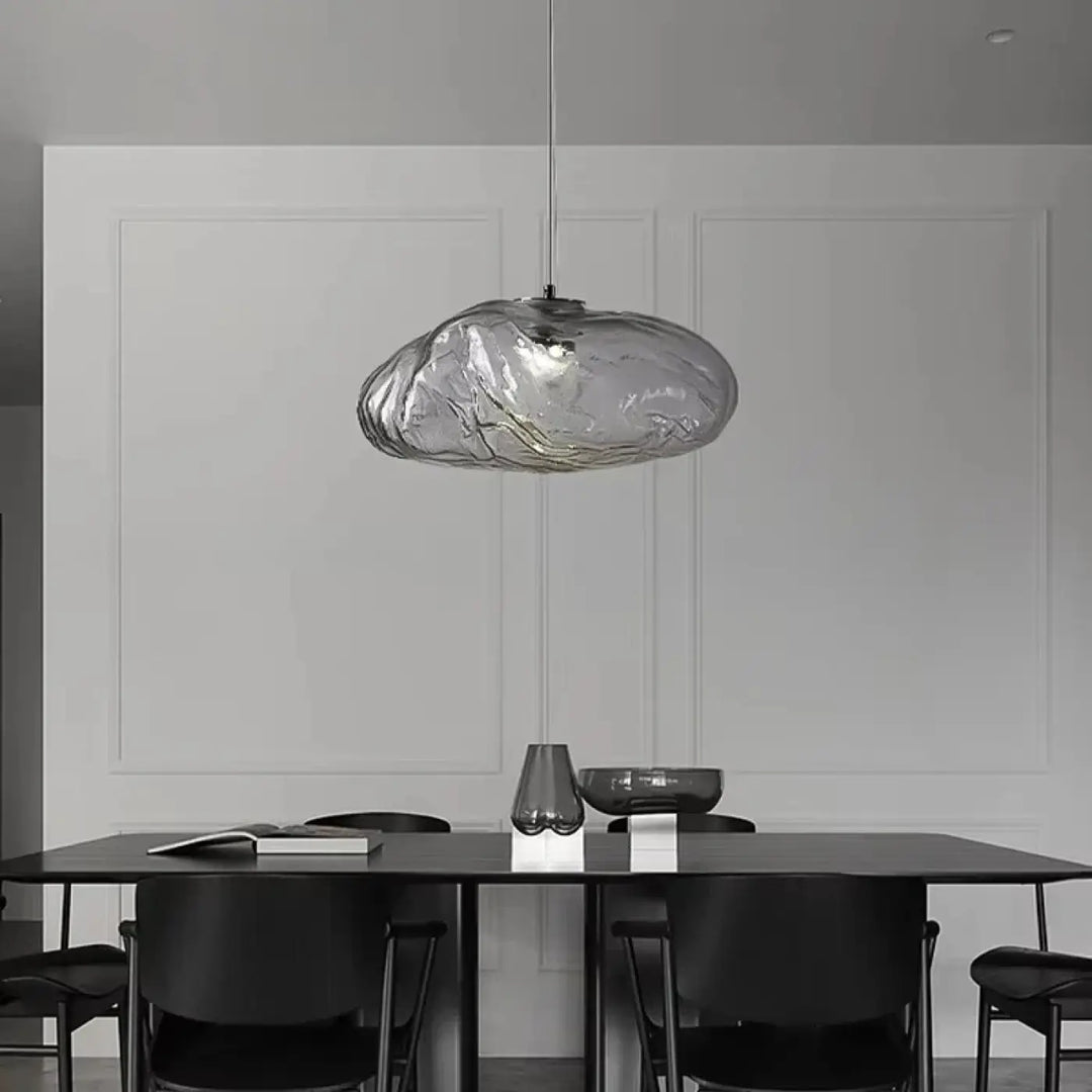Suspension luminaire moderne en verre texturé forme galet
