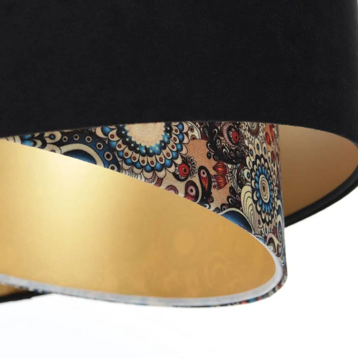 Suspension luminaire galaxie auric en velours style chic noir avec doublure intérieure multicolore à motif paisley
