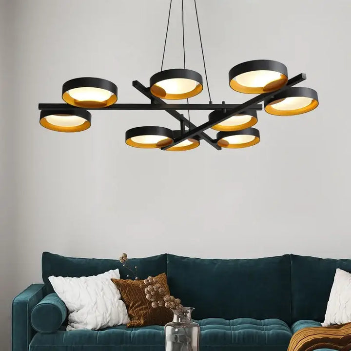 Suspension luminaire noir avec 9 cercles en LED au design tendance


