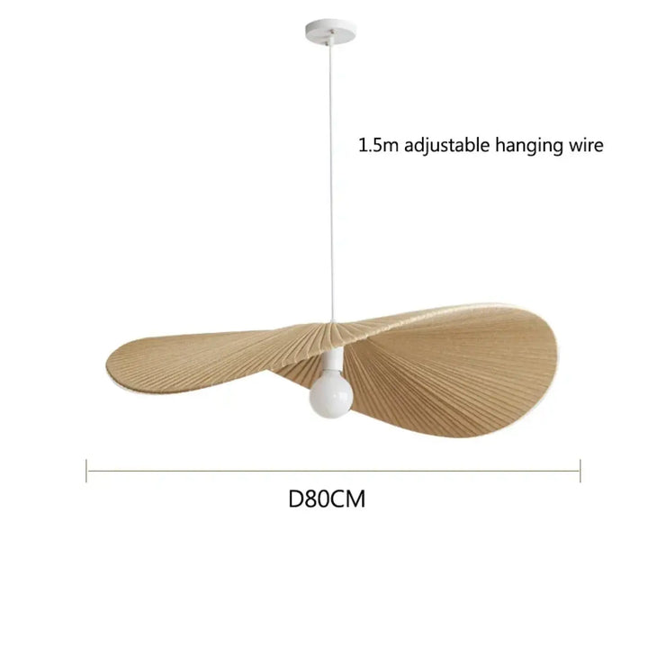 Suspension luminaire ondulée style japandi bois clair beige