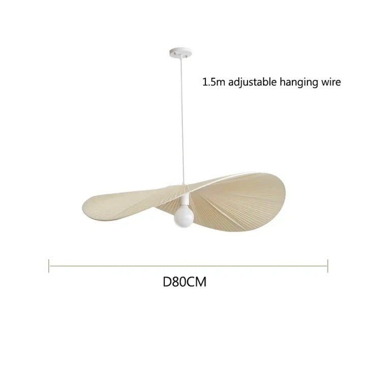 Suspension luminaire ondulée style japandi bois clair beige