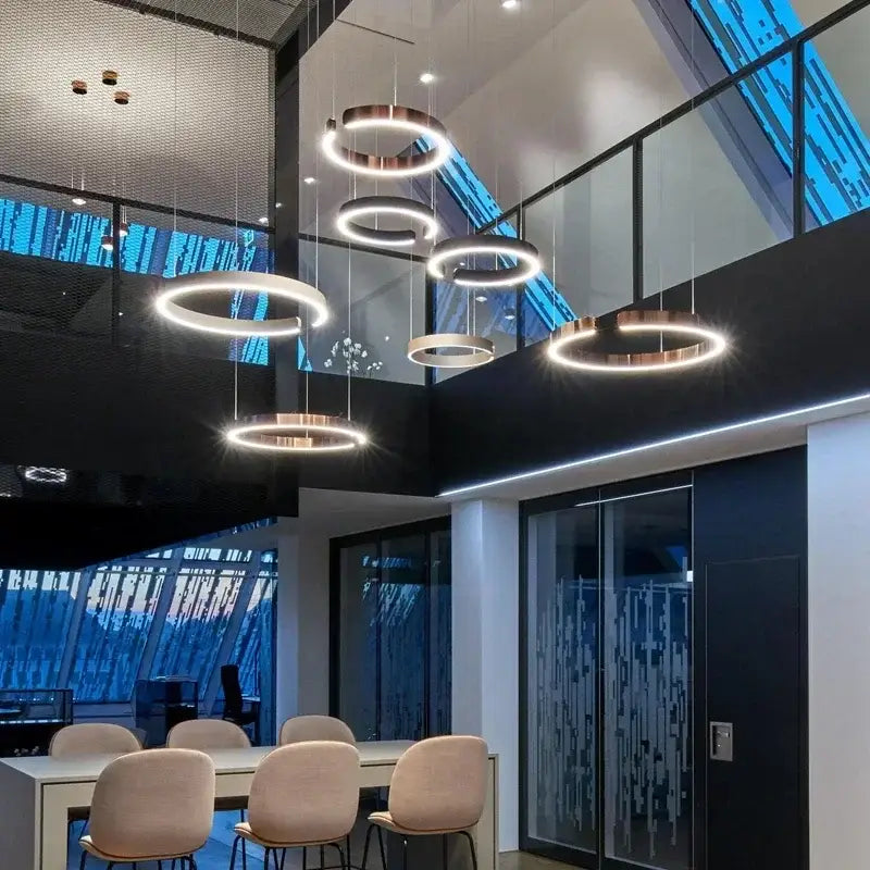 Suspension Luminaire Rose Gold Circulaire En LED Design Moderne