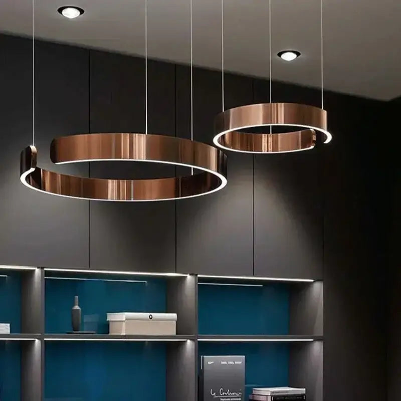 Suspension Luminaire Rose Gold Circulaire En LED Design Moderne