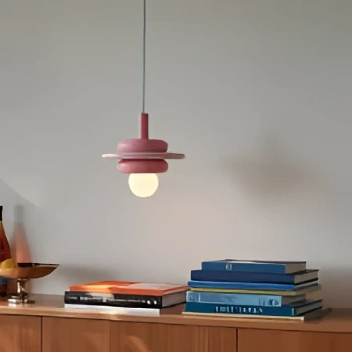 Suspension luminaire olya rose poudré avec design circulaire en couches et lumière chaude pour décoration intérieure