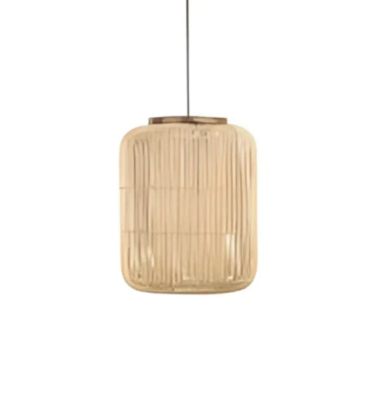 Suspension luminaire cylindrique en rotin tissé naturel avec dessus en métal pour décoration intérieure moderne