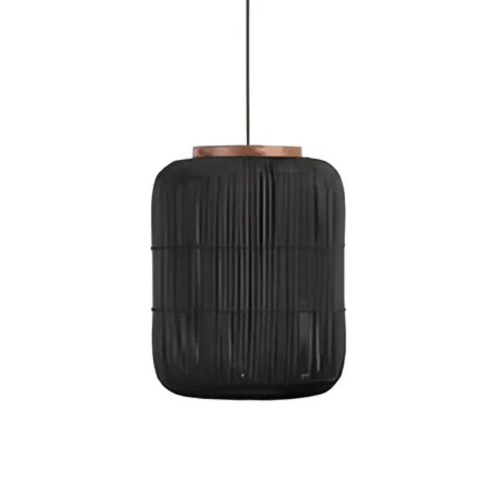 Suspension luminaire en rotin tissé noir avec dessus en métal cuivre pour décoration intérieure élégante