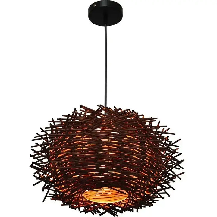 Suspension luminaire en rotin en forme de nid d’oiseaux naturel