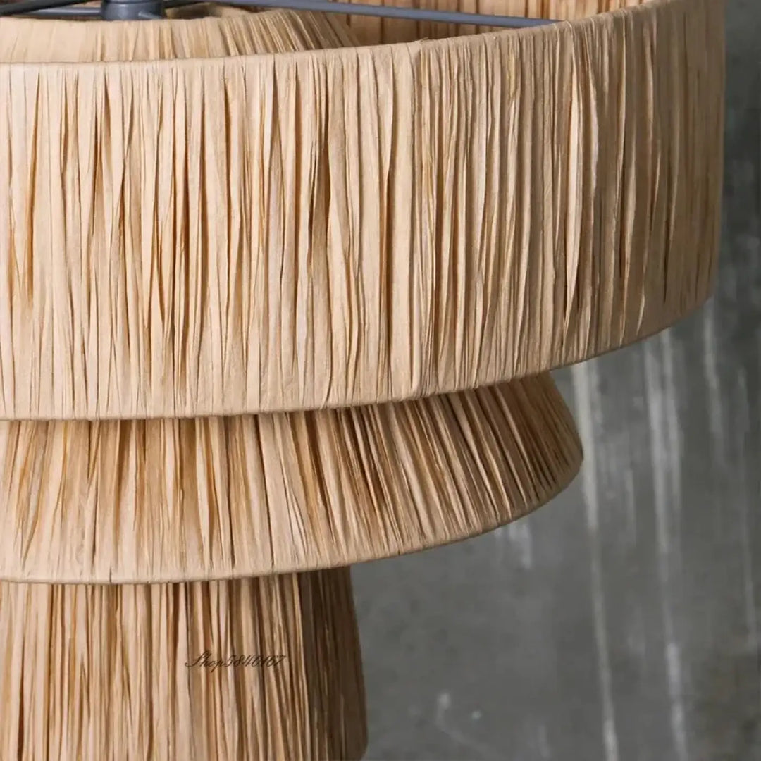 Suspension luminaire en rotin japonais en 3 étages modernes

