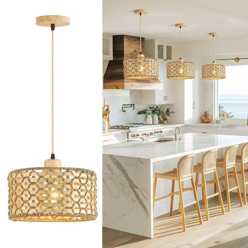 Suspension luminaire en rotin naturel design bohème beige