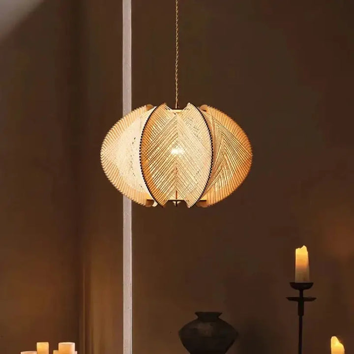 Suspension luminaire rotin ronde tressée style bohème naturel

